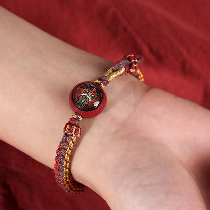 Pulsera trenzada con bendición de thangka de cinabrio y cuerda colorida con piedras de Buda 