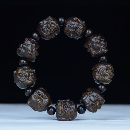 Pulsera de equilibrio con grabado de dragón de loto y dieciocho arhats de madera de ébano y piedras de Buda 