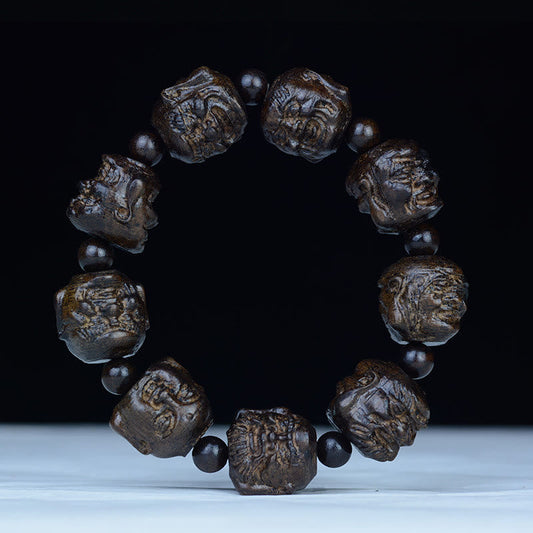 Buddha-Steine ​​Ebenholz Holz Achtzehn Arhats Lotus Drache Gravierte Balance Armband 