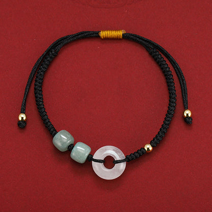 Pulsera trenzada de pareja con 2 piedras de Buda, aventurina verde, jade blanco y hebilla de la paz.