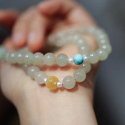 Pulsera de doble vuelta con piedras de Buda, jade hetiano, doble hebilla de paz y suerte de loto en plata de ley 925