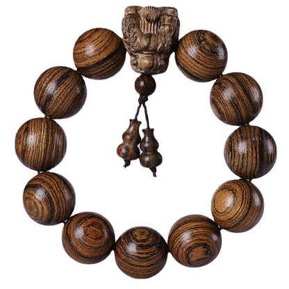 Pulsera de protección con piedras de Buda, palisandro, sándalo verde, hoja pequeña, sándalo rojo, agar y dragón tallado 