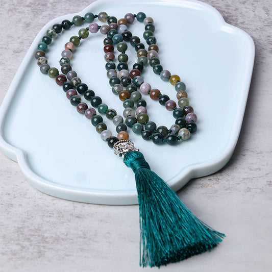 Pulsera de limpieza con cabeza de Buda de ágata india y 108 cuentas de mala de Buddha Stones