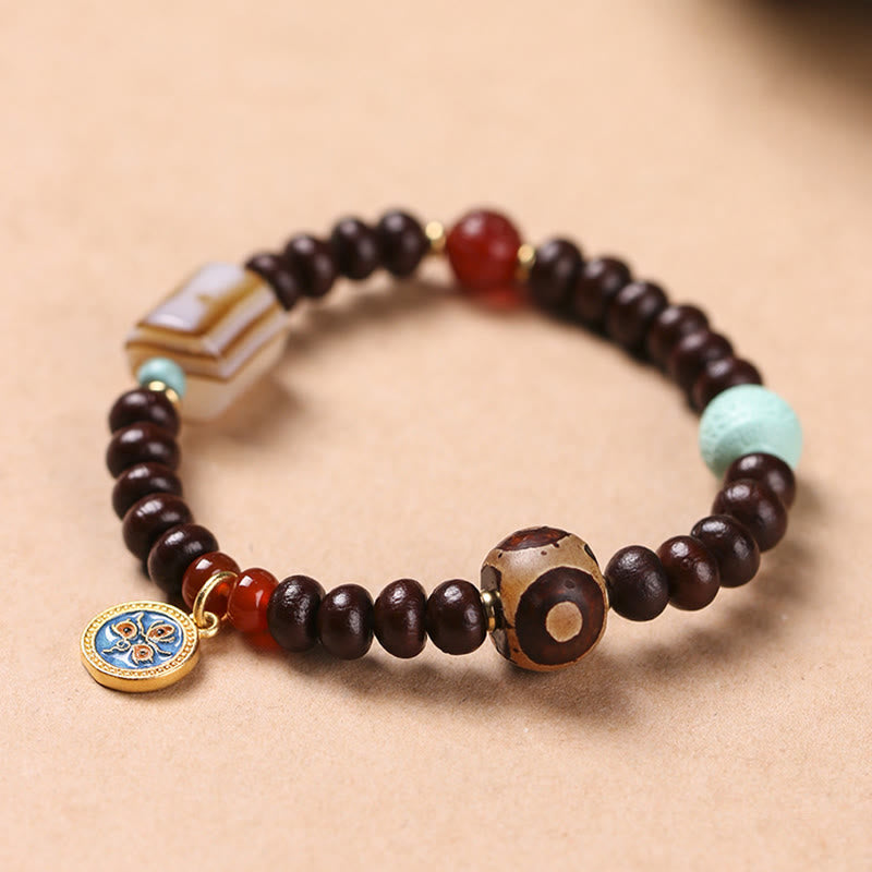 Pulsera de cuentas Dzi de semillas de Bodhi moradas del Tíbet con piedras de Buda naturales, Dios de la Riqueza y la Sabiduría