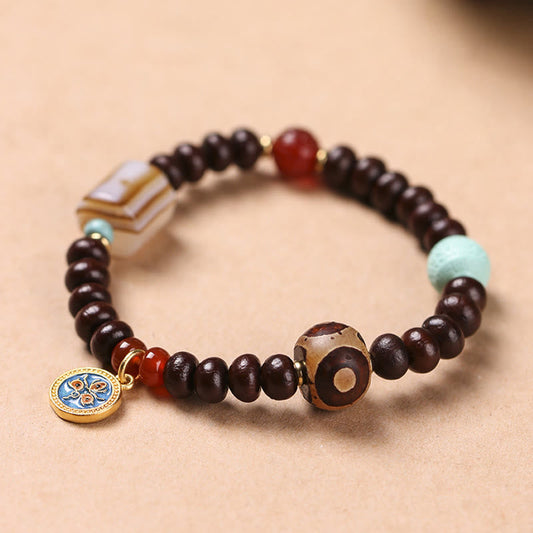 Pulsera de cuentas Dzi de semillas de Bodhi moradas del Tíbet con piedras de Buda naturales, Dios de la Riqueza y la Sabiduría