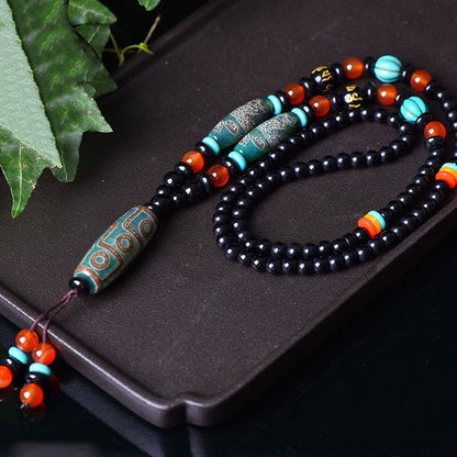 Collar con colgante de piedra de Buda tibetano con cuentas Dzi de nueve ojos y diseño de dragón, protección Om Mani Padme Hum