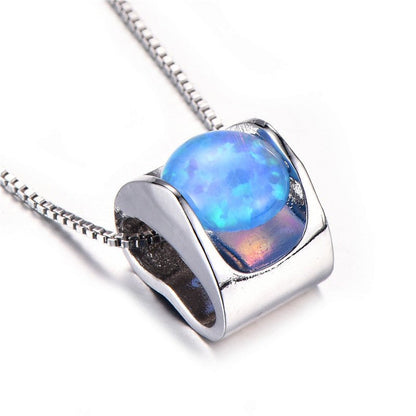 925 Sterling Silver Opal Pendant Necklace