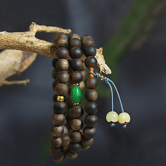 Piedras de Buda 108 cuentas Mala Nha Trang Bai Qinan madera de agar cian Jade ámbar fuerza pulsera de meditación