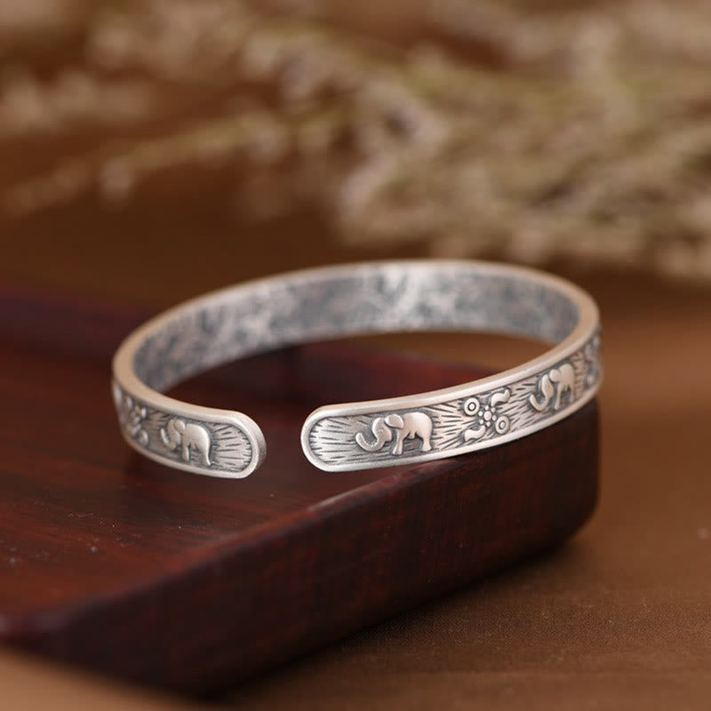 Pulsera brazalete con piedras de Buda, plata de ley 999, elefante, fuerza y ​​sabiduría