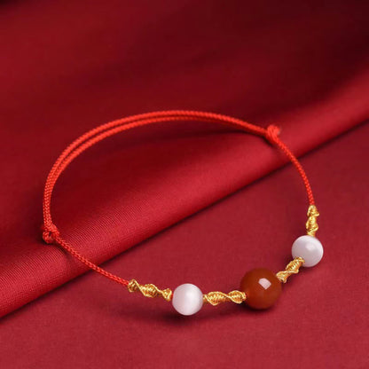 Pulsera de hilo trenzado con ojo de gato de ágata roja natural y piedras de Buda, collar y colgante 