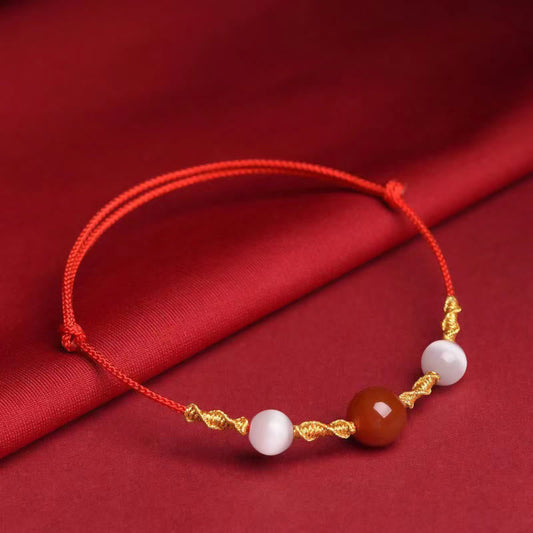 Buddha Stones Natürlicher roter Achat Katzenauge Ruhiges geflochtenes Armband mit Halskette und Anhänger 