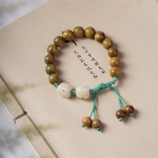 Pulsera positiva con semillas de bodhi de sándalo verde y piedras de Buda, gato de la suerte