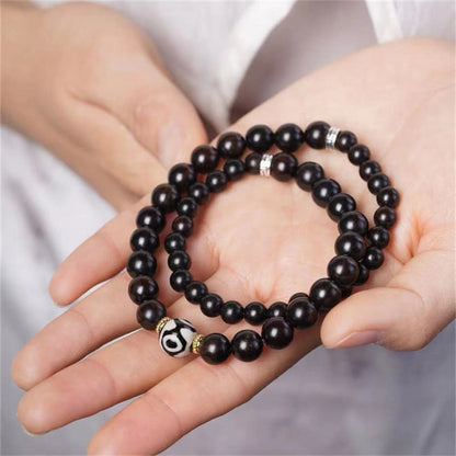 Buddha Stones Tibet Ebony Wood Dzi Bead Balance Double Wrap Bracelet