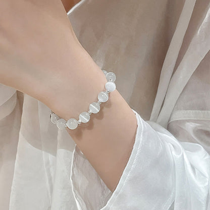 Buddha Stones Natural Cat's Eye Moonstone Strawberry Quartz PiXiu Support Bracelet