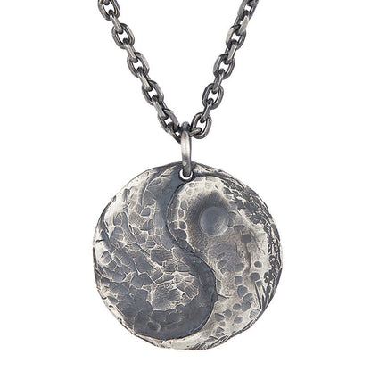Buddha Stones 990 Sterling Silber Yin Yang Hammer Textur Harmonie Halskette Anhänger