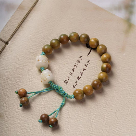 Pulsera positiva con semillas de bodhi de sándalo verde y piedras de Buda, gato de la suerte