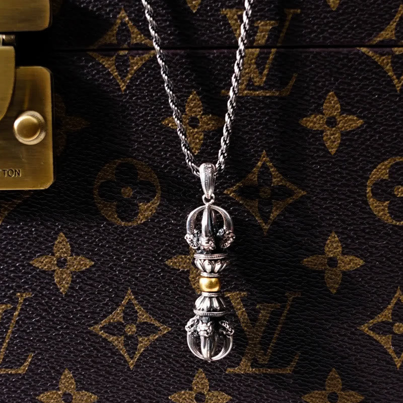 Collar con colgante de riqueza con diseño de Dorje Vajra tibetano y piedras de Buda 