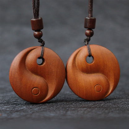 Collar con colgante de protección de la suerte con piedras de Buda, madera de azufaifo impactada por un rayo y Yin Yang 
