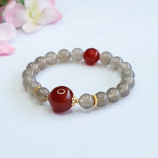 Pulsera de armonía de ágata roja y calcedonia gris natural de Buddha Stones 