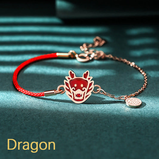 Pulsera de cadena de hilo rojo con piedras de Buda en plata de ley 925 que cambia de color según el zodíaco chino y que protege la suerte. 
