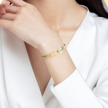 Pulsera trenzada con piedras de Buda, jade hetiano, hebilla de la paz, flor de durazno y suerte
