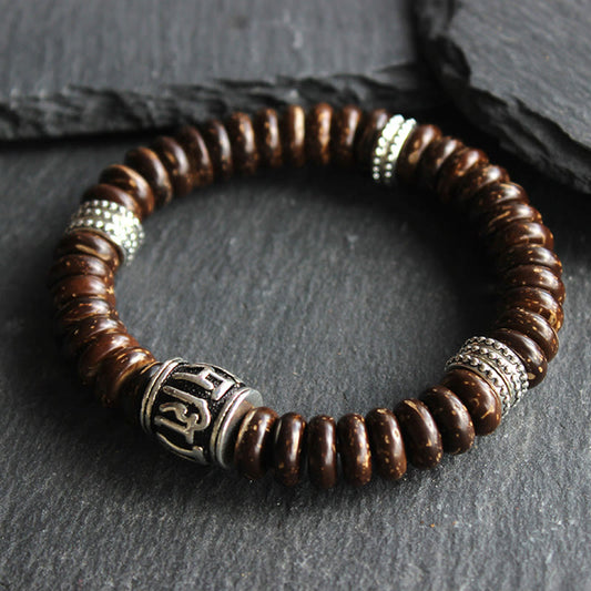 Pulsera con piedras de Buda, cáscara de coco tibetano natural, Om Mani Padme Hum positivo 