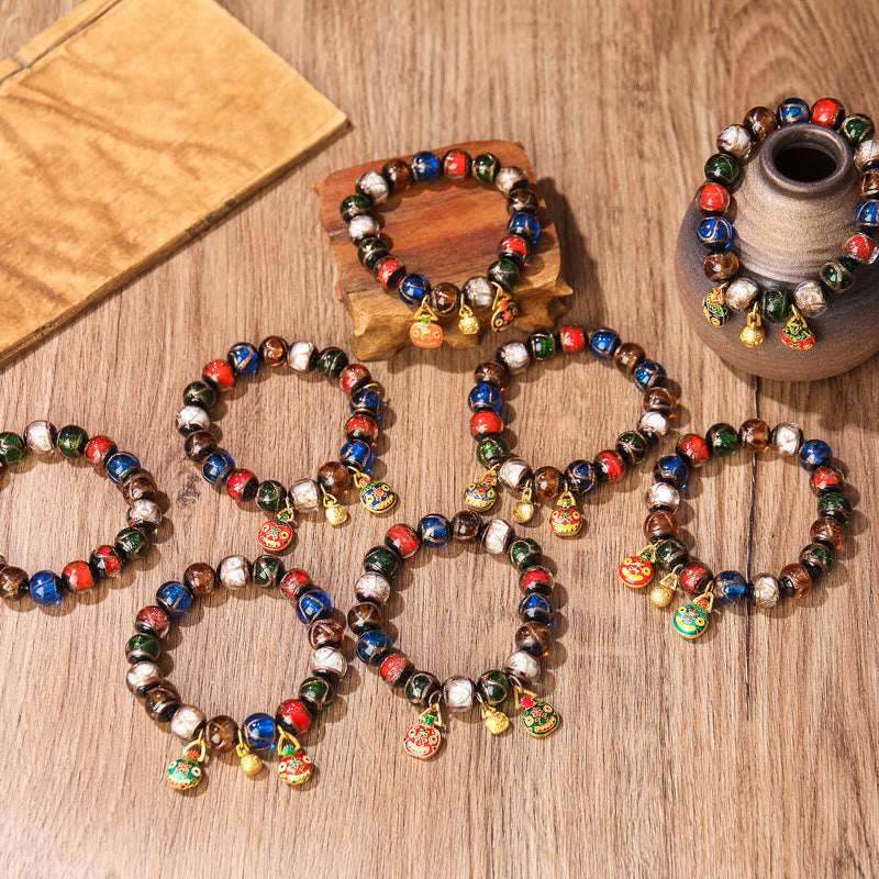 Pulsera de la suerte con cuentas de vidrio Liuli y amuleto familiar de la bestia devoradora de oro de los cinco elementos de Buda
