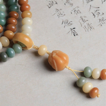 Pulsera de la paz grabada a mano con 108 cuentas de mala y semillas de Bodhi degradadas de Buda
