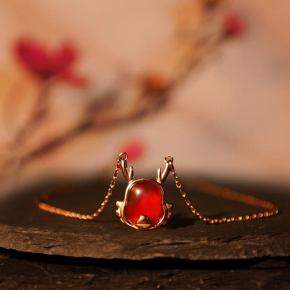 Buddha Stones 925 Sterling Silver Year of the Dragon Natural Red Agate Dragon Attract Fortune Fu Character Strength Bracelet Necklace Pendant Earrings