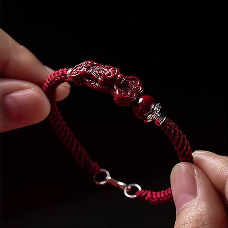 Pulsera trenzada de PiXiu Cinabrio para la Riqueza y la Suerte, hecha a mano con piedras de Buda 