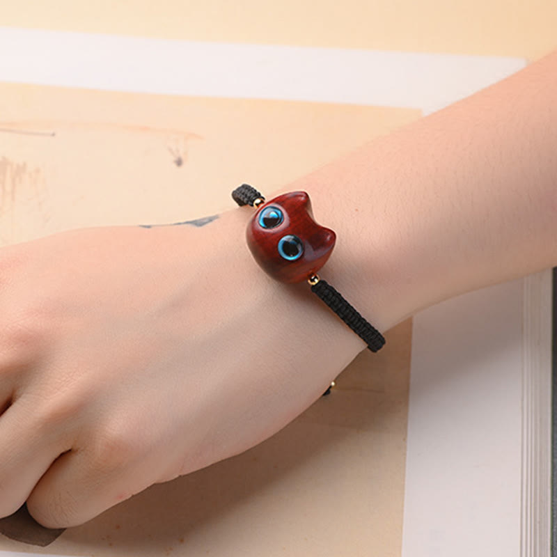 Buddha-Steine, kleines Blatt, rotes Sandelholz, Ebenholz, süßer Katzenkopf, ruhiger Schutz, geflochtenes Armband 