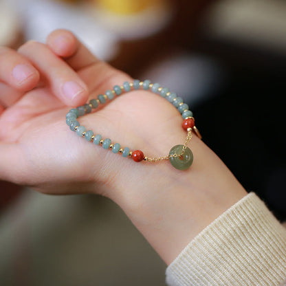 Pulsera de la suerte con hebilla de paz y ágata roja de jade hetiano natural de Buda
