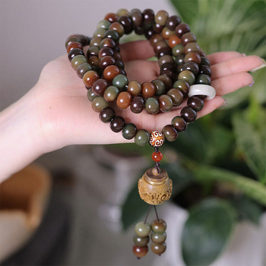 Pulsera de 108 cuentas Mala de Buda, color Dunhuang, con semillas de Bodhi y cuentas Dzi, para protegerse de los malos espíritus.