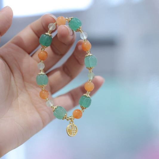 Pulsera de la riqueza con cuentas de calabaza de jade de seda dorada natural y piedras de Buda 