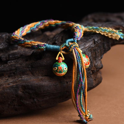 Pulsera trenzada de hilo colorido con nudo de reencarnación y la suerte familiar de la Bestia Tragadora de Oro de Buda 