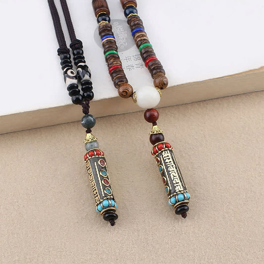 Piedras de Buda tibetano Om Mani Padme Hum Dzi cuentas wengué collar de madera colgante