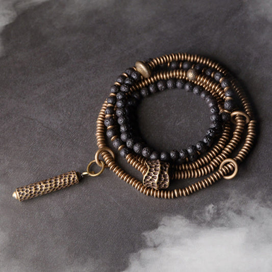 Pulsera curativa multicapa de cobre con piedras de lava vintage de Buda 