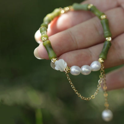 Buddha Stones Grüner Bambus Jade Maiglöckchen Reichtum Armband