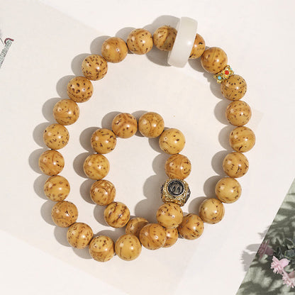 Pulsera de doble vuelta con semillas de Bodhi de rata y oro púrpura tibetano natural con piedras de Buda