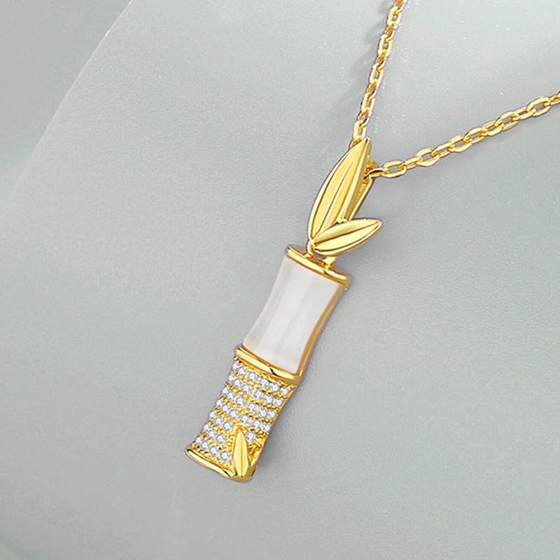 Collar con colgante de la felicidad de bambú y jade blanco hetiano de plata de ley 925 con piedras de Buda