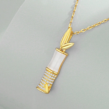 Collar con colgante de la felicidad de bambú y jade blanco hetiano de plata de ley 925 con piedras de Buda