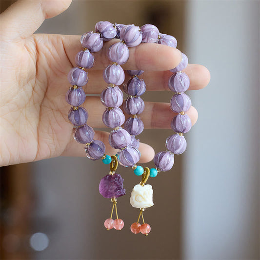 Pulsera de la Iluminación con Cuentas de Vidrio Liuli y Diseño de Loto, Fluorita, Marfil, Fruta, León Danzante 