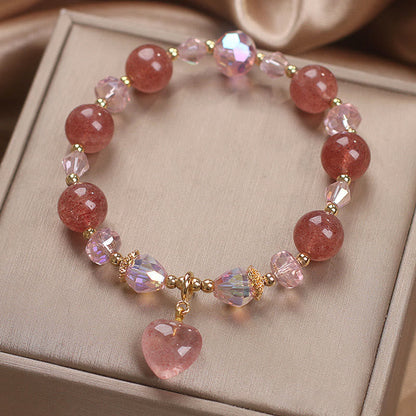 Pulsera de cristal de cuarzo fresa natural con piedras de Buda, con amor, corazón y sanación positiva 