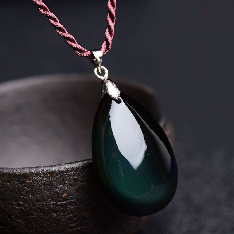 Collar con colgante de gota de agua de riqueza, piedras de Buda, obsidiana dorada, obsidiana negra, obsidiana arcoíris 