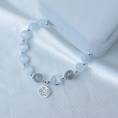 Buddha Stones Katzenauge Mondstein Fu Charakter Ball Charm Support Armband