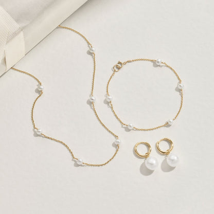 Gold Round Pearl Drop Huggie Hoop Earrings