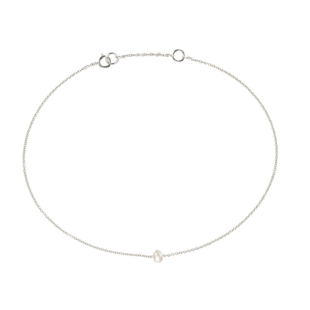 Solid White Gold Small Pearl Anklet