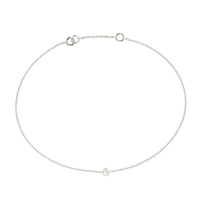 Solid White Gold Small Pearl Anklet
