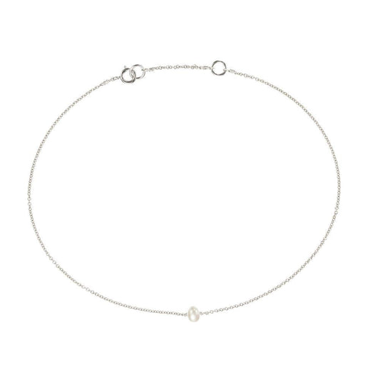 Solid White Gold Small Pearl Anklet