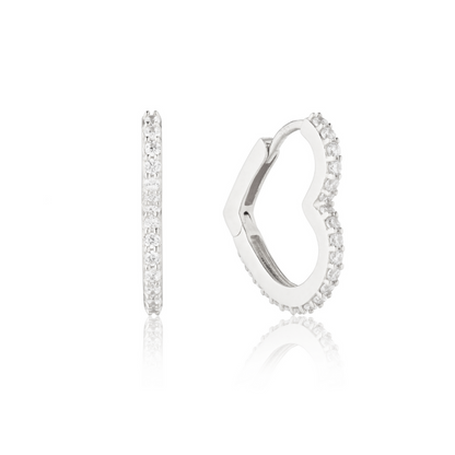 Silver Diamond Style Heart Huggie Hoop Earrings